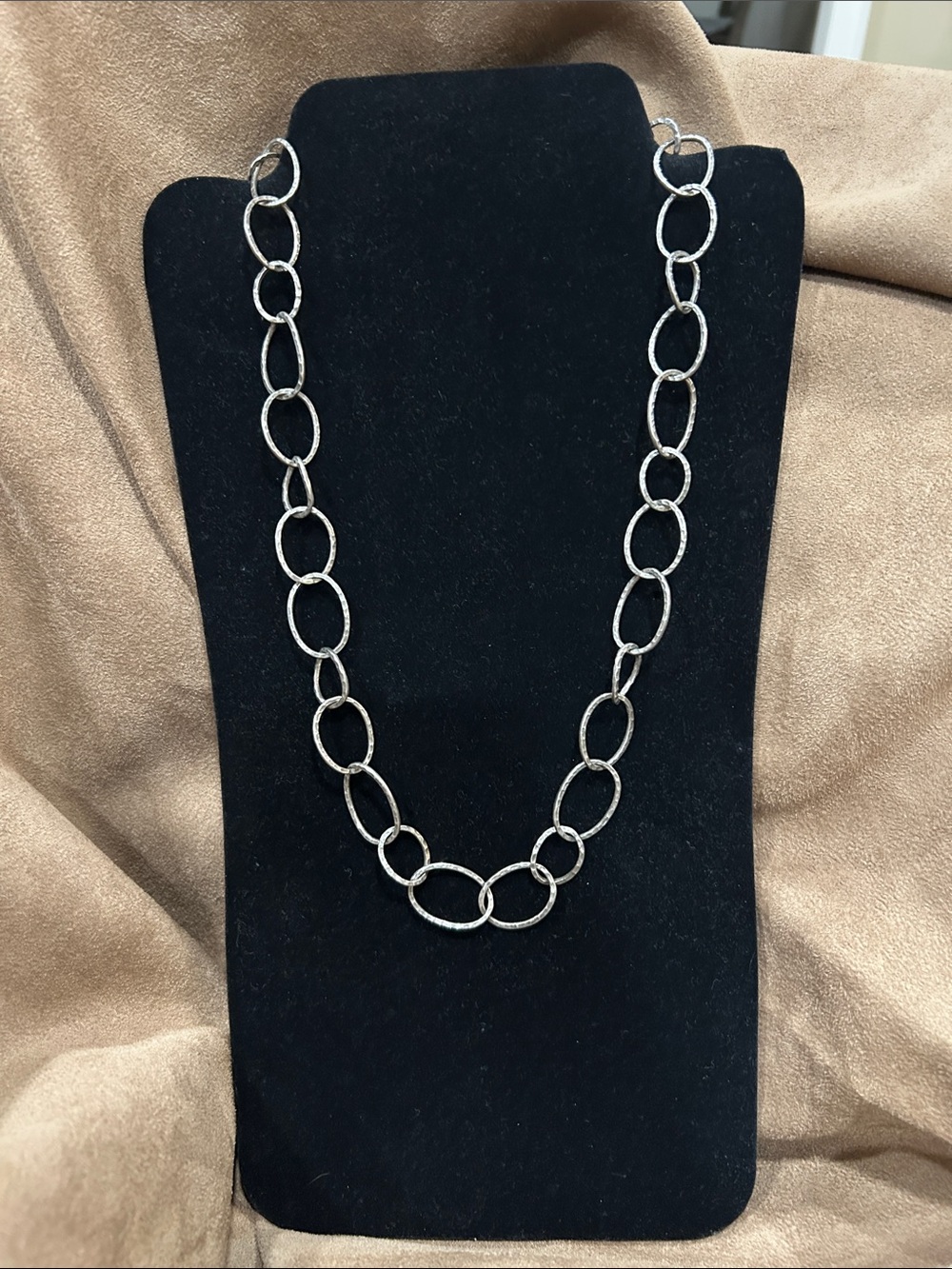 Hammered,  Matte Sterling Silver Link Chain Necklace
